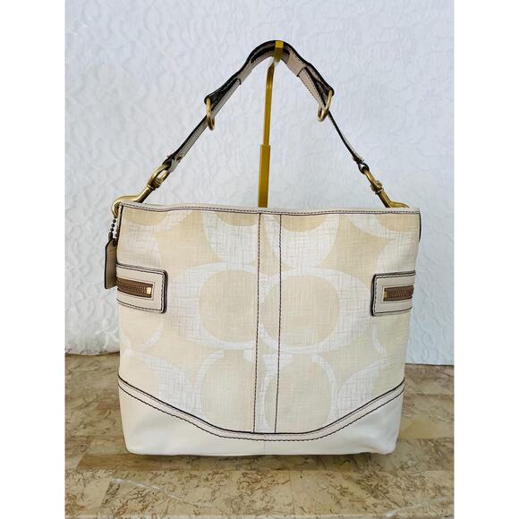 Coach signature linen - LEather tote shoulder bag SHoulder BAg 7473 - Picture 2 of 8